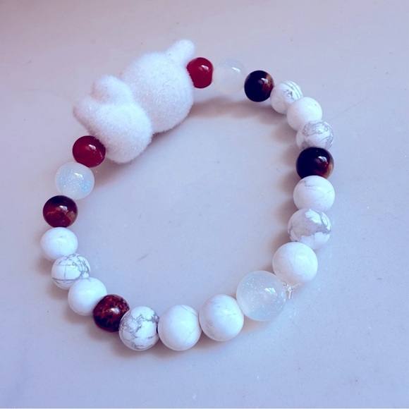 NWOT Handmade Labubu Genuine Stone Beaded Bracelet - Picture 3 of 3